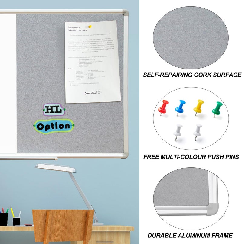 Develop Grey Felt Bulletin & Magnetic Dry Erase Combo Board, 24 x 18 Inch, Wall Mounted Whiteboard/Grey Felt Bulletin Combination Board with Marker Tray, Pins, Eraser, Markers & Magnets - Image 3